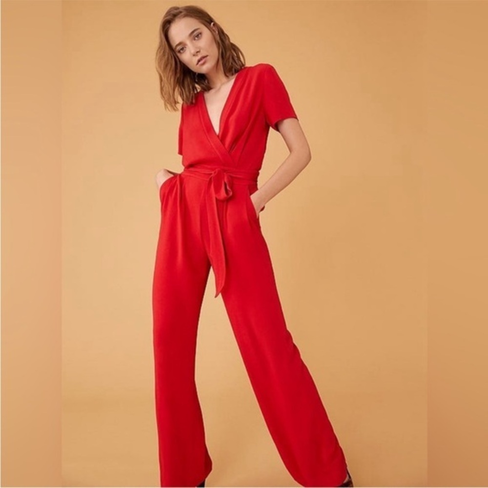 NWT Diane Von Furstenberg Jumpsuit Purdy Wide Leg Belted in Candy Red